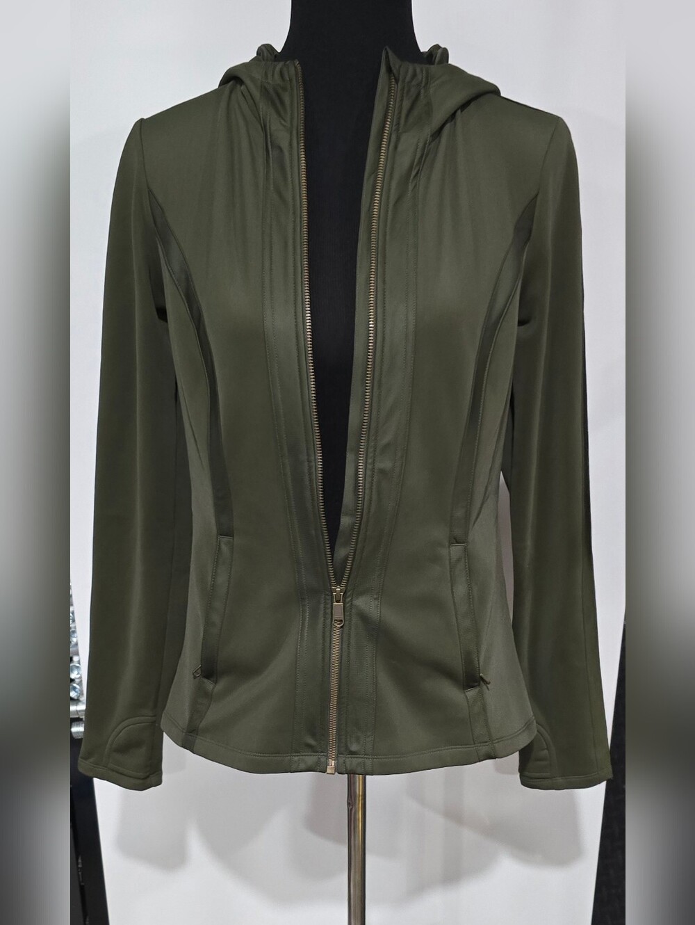 ​Athleta Olive Green Fleece-Lined Hooded Full Zip Jacket - Size M